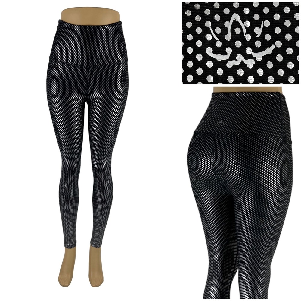Beyond Yoga Small Leggings High Waist Yoga Silver Foil Metallic Spot On EUC